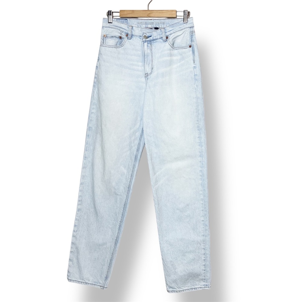 American Eagle Highest Rise Baggy Straight Jeans 4 light wash faded loose fit